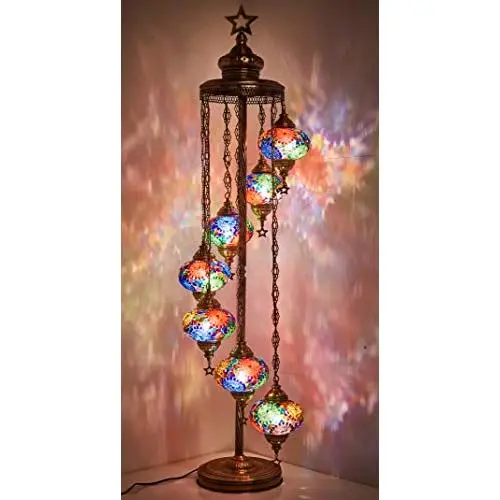 LaModaHome - 7 Big Globes English Moroccan Mosaic Floor Lamp Light, bohemian Boho Tiffany Mosaic Floor Lamp with North American