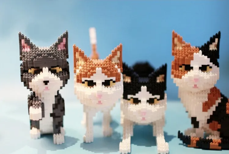 1300pcs+ Balody Animal Building Blocks Cat 3D Sitting Stretch Cat Pets Mini Diamond Bricks Toys For Children Gift
