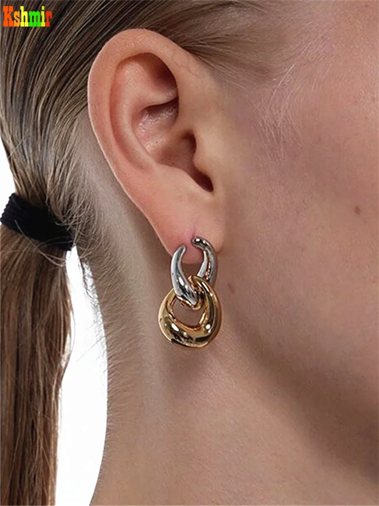 Kshmir Retro gold spliced stud earrings 2021 fashion double ring double color earrings women jewelry gift