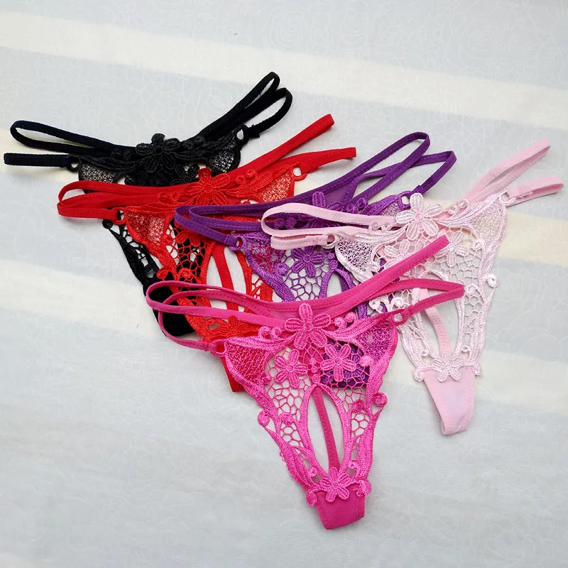 Hot Men Lingerie G-String Bikini Underwear with Penis Holes Gay Male Thong Cute Lace Sissy Panties Underpants