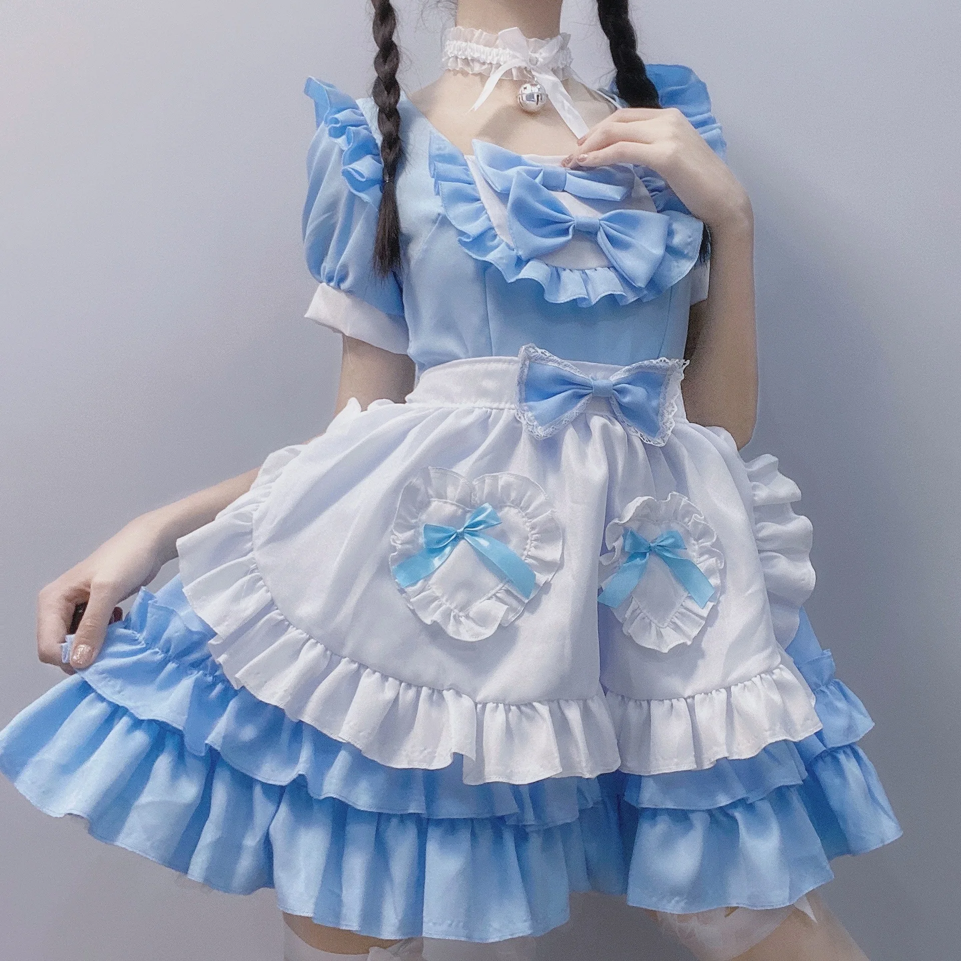 S-XXL ชุดชุดแม่บ้านญี่ปุ่นครีมเซ็กซี่ Sweetheart ชุดแม่บ้านสีฟ้าบริสุทธิ์ Lolita ชุดน่ารักชุดเล่นบทบาทชุด