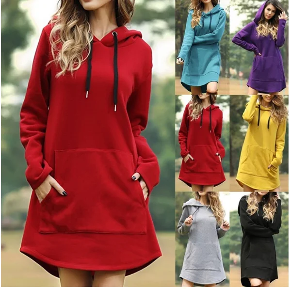 2022 Women's Casual Solid Color Hooded Pocket Long Sleeve Pullover Sweatshirt Winter Harajuku Warm Hoodies Sweatshirts