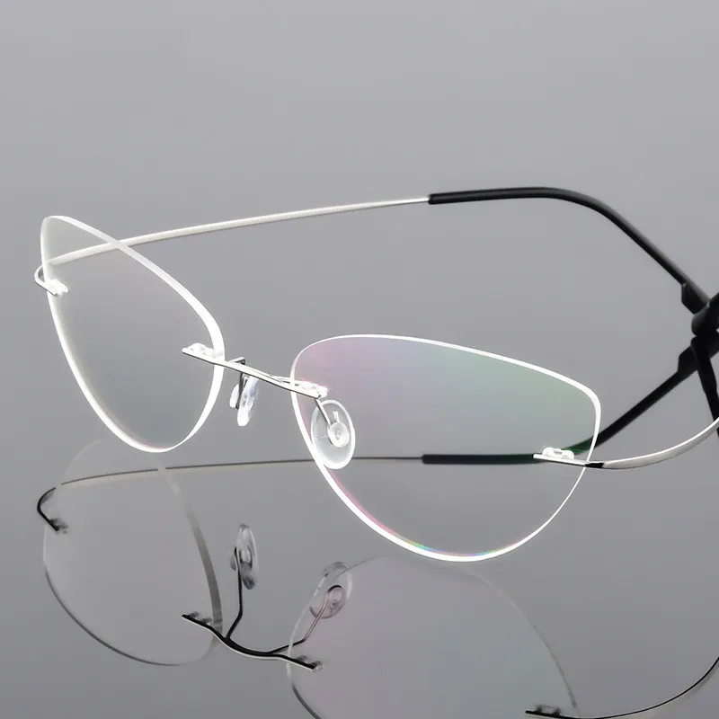 

iboode Trendy Rimless Cat Eye Glasses Titanium Alloy Ultralight Eyeglasses New Male Spectacle Plain Mirror Female Goggle Eyewear