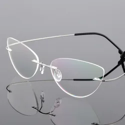 Iboode-Lunettes œil de chat sans monture, alliage de titane, ultralégères, nouvelles lunettes pour hommes et femmes, miroir uni, lunettes interdites