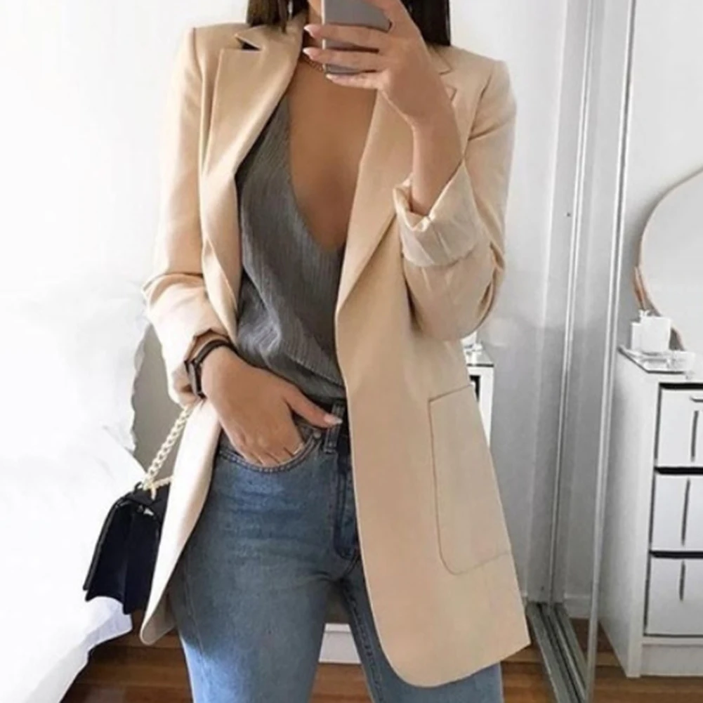 Women\'s fashion autumn new style solid color long sleeved cardigan small suit jacket for women blazer women coat