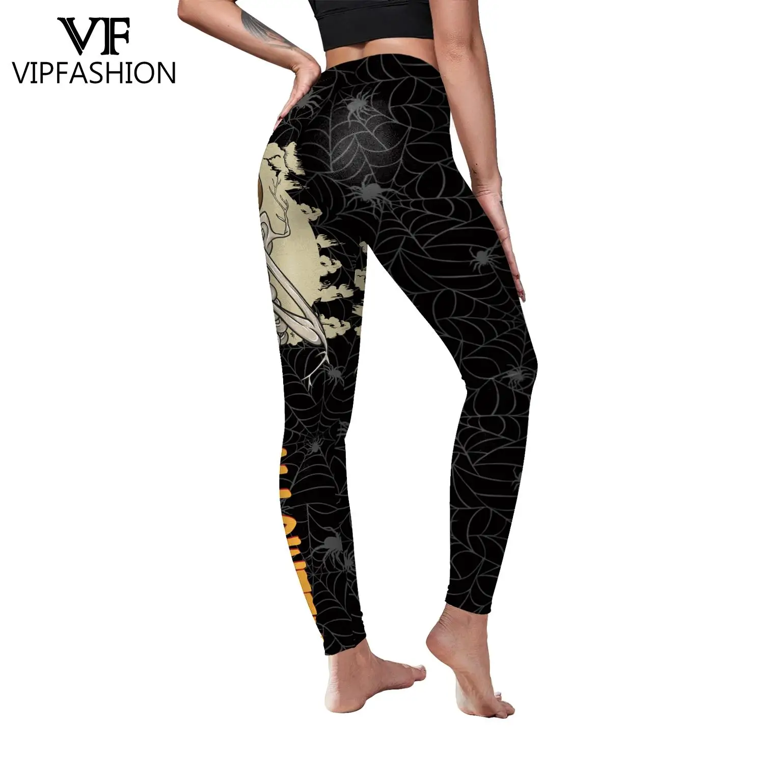 VIP FASHION Leggings Cosplay para Mulheres Calças Estampadas de Abóbora Caveira, Calças Sexy Finas, Calças Elásticas de Treino, Bottom Girl, Moda Halloween