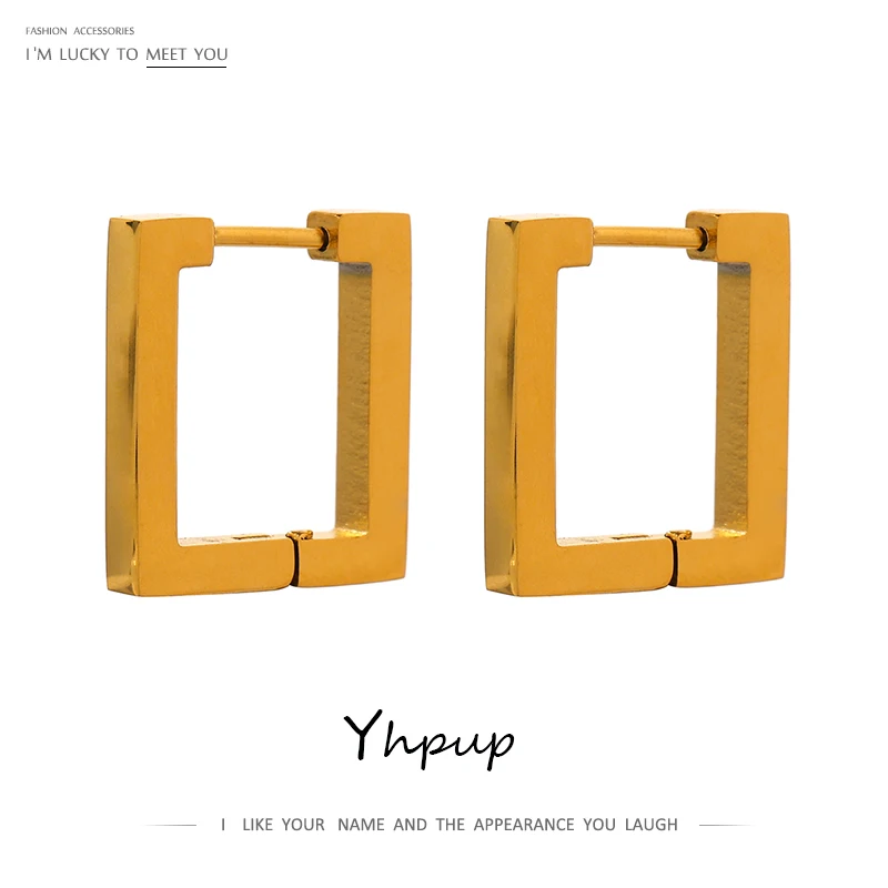 Yhpup New Square Golden Hoop Earrings Stainless Steel Metal Statement Earrings Charm Jewelry Office Gift бижутерия для женщин