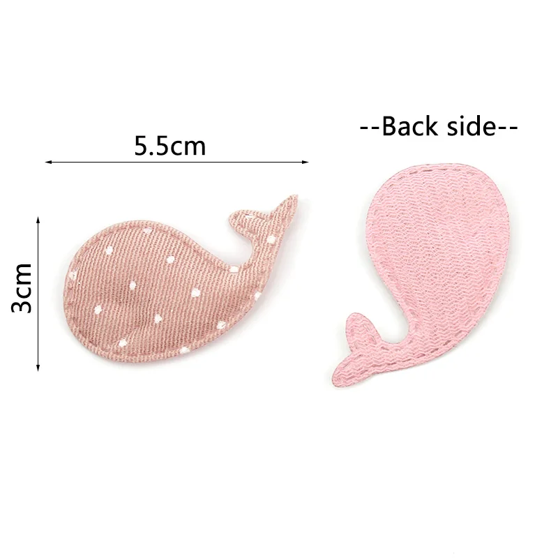 40Pcs 3*5.5cm Dot fabric Whale Padded Appliques for Baby's Hairpin Crafts Headwear Decoration DIY cetacean Accessories wholesale