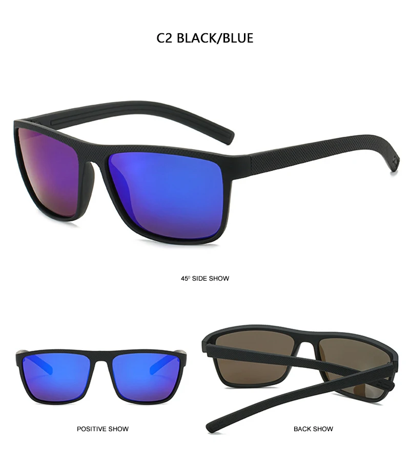 Klassische schwarze quadratische Sonnenbrille für Herren und Damen, Vintage-polarisierte Sonnenbrille für Herren, modisch, blau, zum Fahren, Reisen – Detail 9