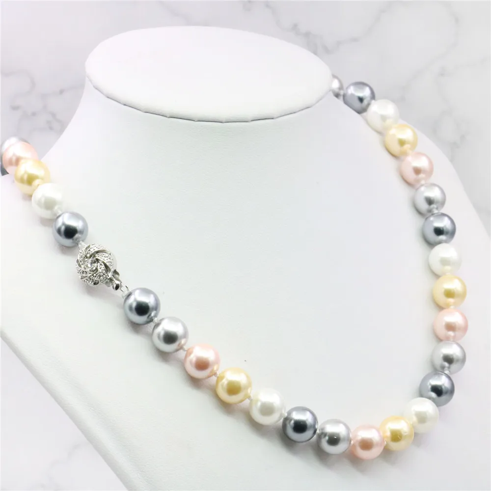 10mm Multicolor South Sea Shell Pearl Necklace Jewelry Making Design Rope Chain Necklace Pearl Beads Natural Stone Flower Clasp