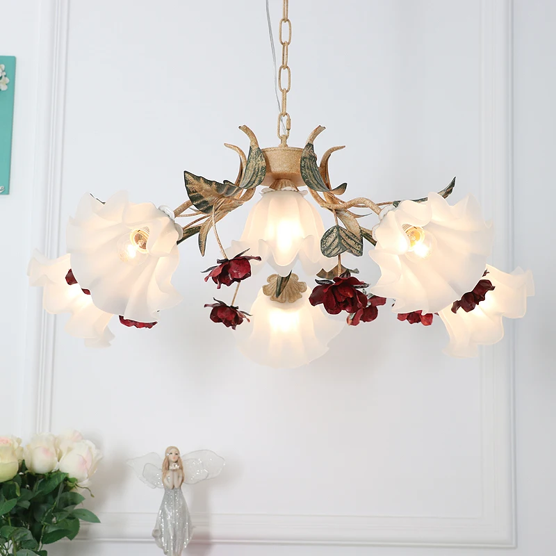 

European Pastoral Style Bedroom Chandeliers American Retro Living Room Wrought Iron Country Dining Room Kitchen Bathroom Lamps