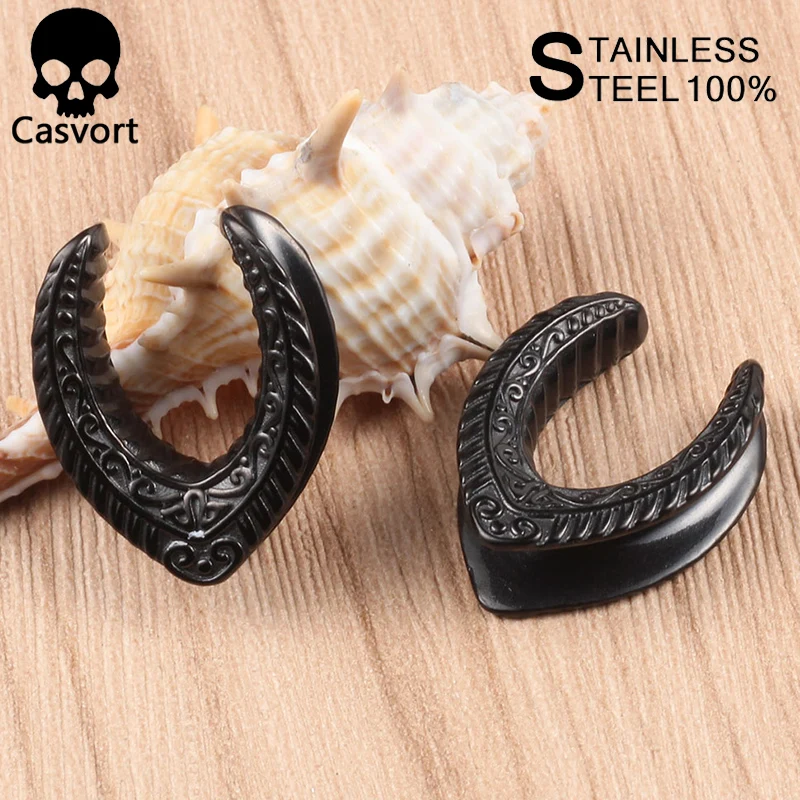 Casvort 2 PCS Vintage Saddle Tunnels Hangers Ear Gauges Plugs Stretcher Earring Studs Body Jewelry (8mm-25mm)