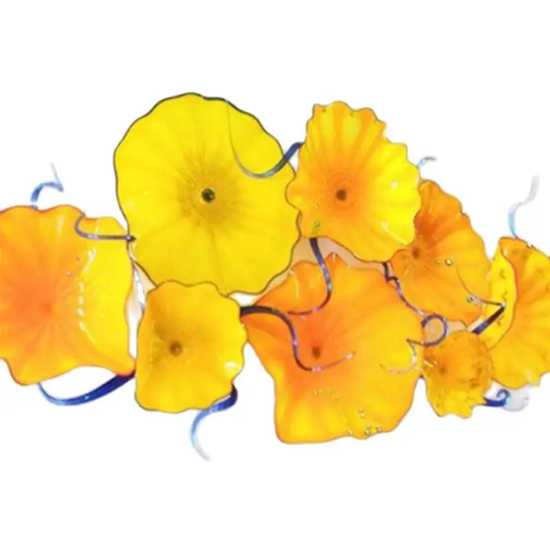 Legant Flower Plates Wall Art Creative Yellow Color Murano Glass Plates for Hallway Hotel Home Decoration 8 to 18 Inches