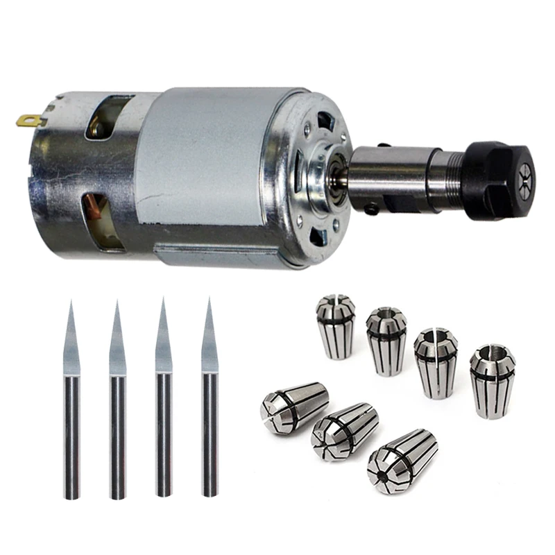 1pc 775 DC Motor 12-36V Spindle Motor ER11 Extension Rod with ER11 Spring collet for CNC Router Machine 1610/ 2417 3018