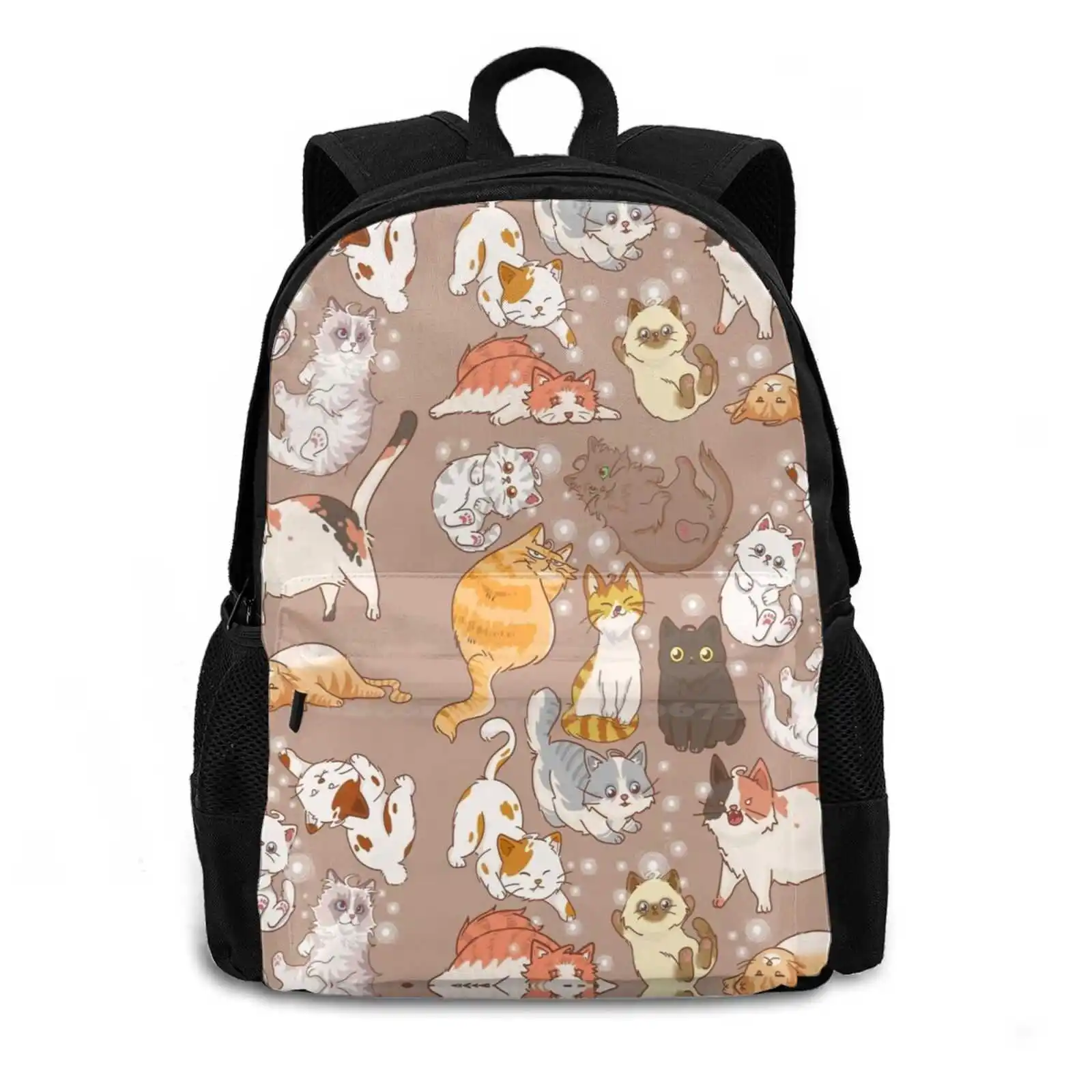 All About Cats : Tan Large Capacity School Backpack Laptop Travel Bags Open Arms Feline Sly Cooper Fur Meow Cat Kitty Kitten