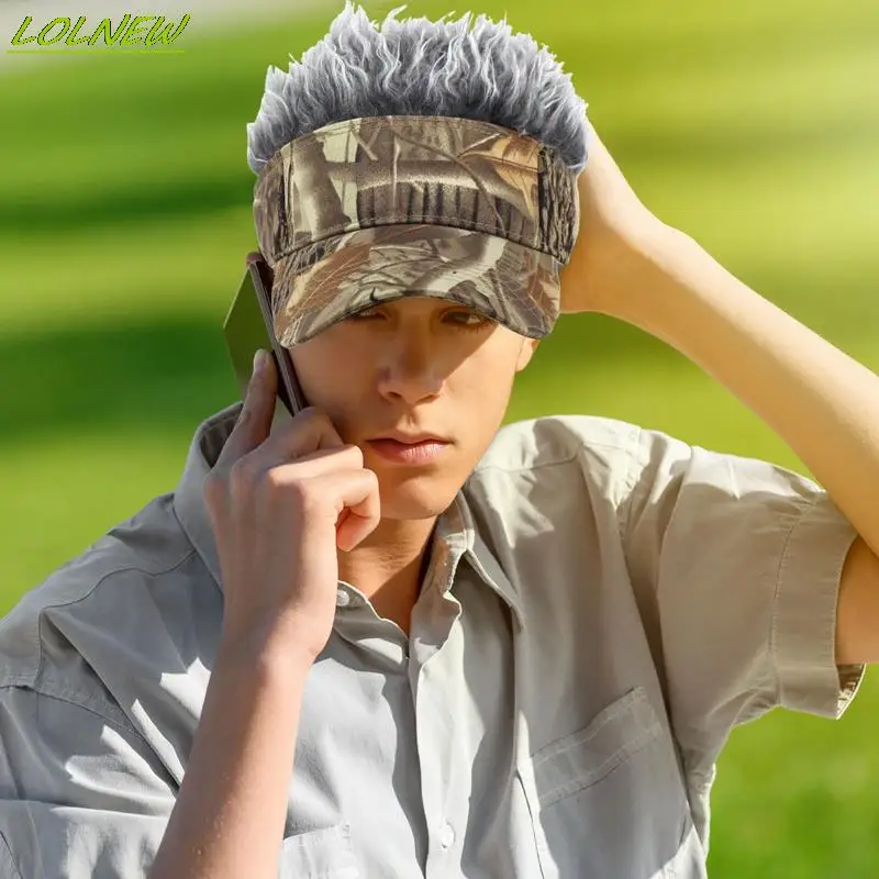 Men Cap Hat Casual Camouflage With Spiked Hairs Wigs Visor Hat Sunshade Adjustable Sun Visor Baseball Cap  Baseball Hip Hop Hats