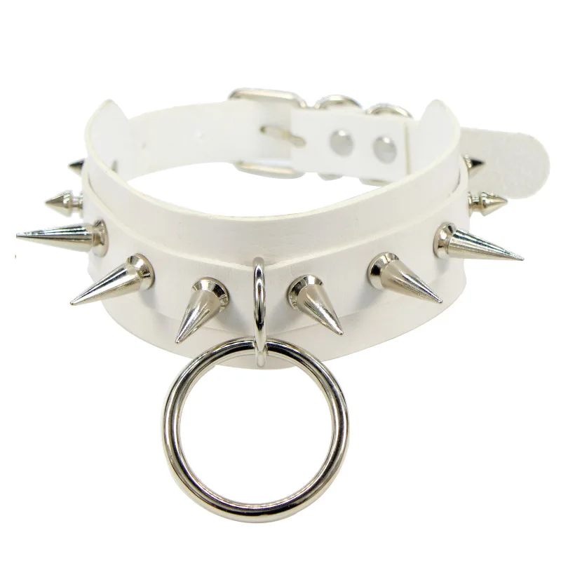Sexy Gothic Necklace Silver Rivet Metal Big O-Round Punk Leather Choker Necklace Party Hip Hop Rock Spike Rivet Choker Jewelry