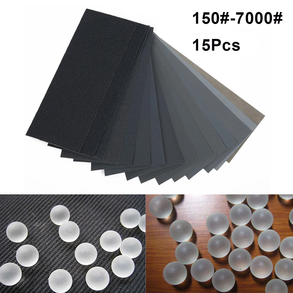 15Pcs Sandpapers Wet Dry Use Assorted Sand Paper Sheets Home Coarse 150-7000 Grit Polishing Car Metal Glass Wood Sandpaper