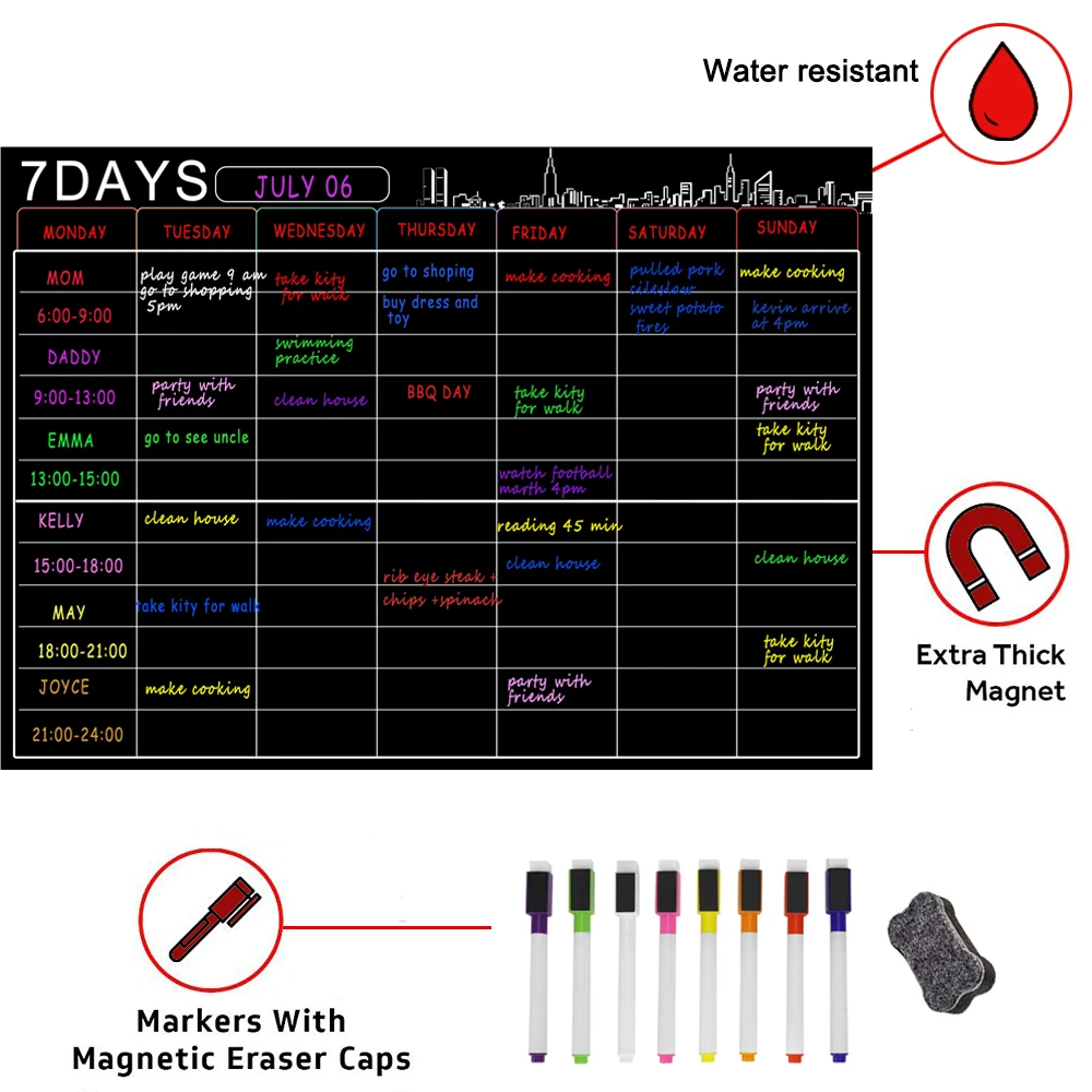 Magnetic Dry Erase Calendar Set 16x12\'\' Whiteboard Weekly Planner Organizer A3 White Board for Refrigerator Fridge Kitchen Home