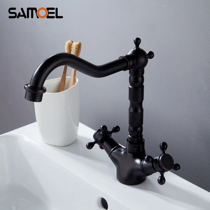 Popular Retro Black Bronze Basin faucet Mixer Taps Deck Mounted Dual Handles swivel Bathroom mixer taps B3213