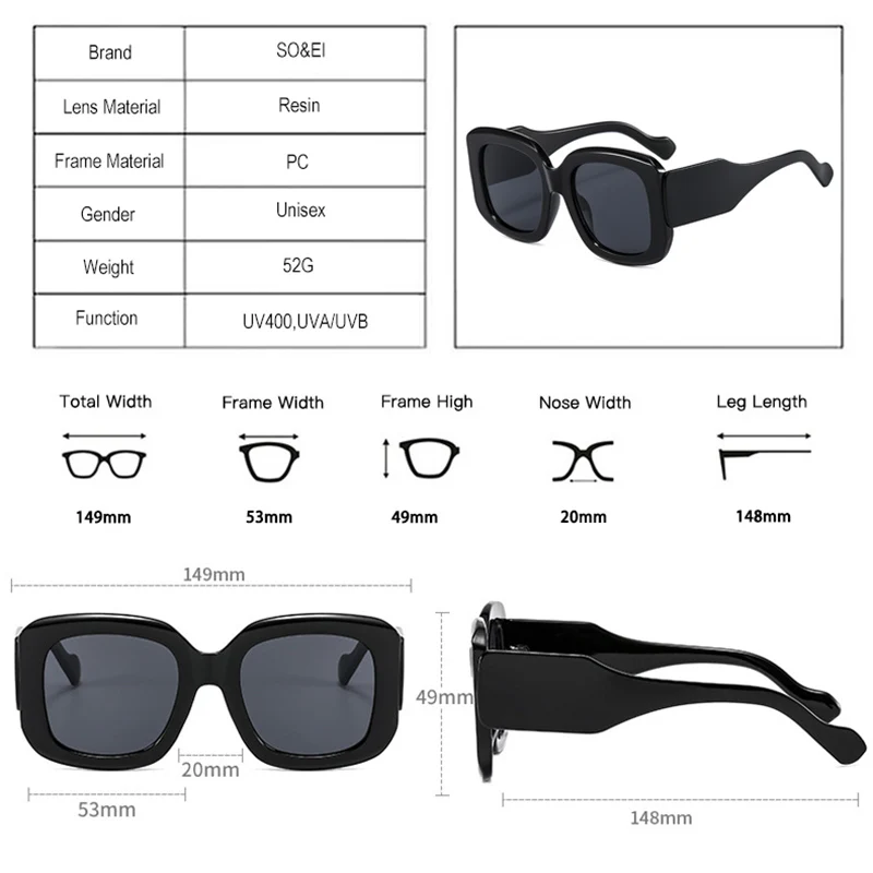 SO & EI Fashion occhiali da sole quadrati oversize donna Vintage Gradient Eyewear uomo tendenza verde viola occhiali da sole tonalità UV400