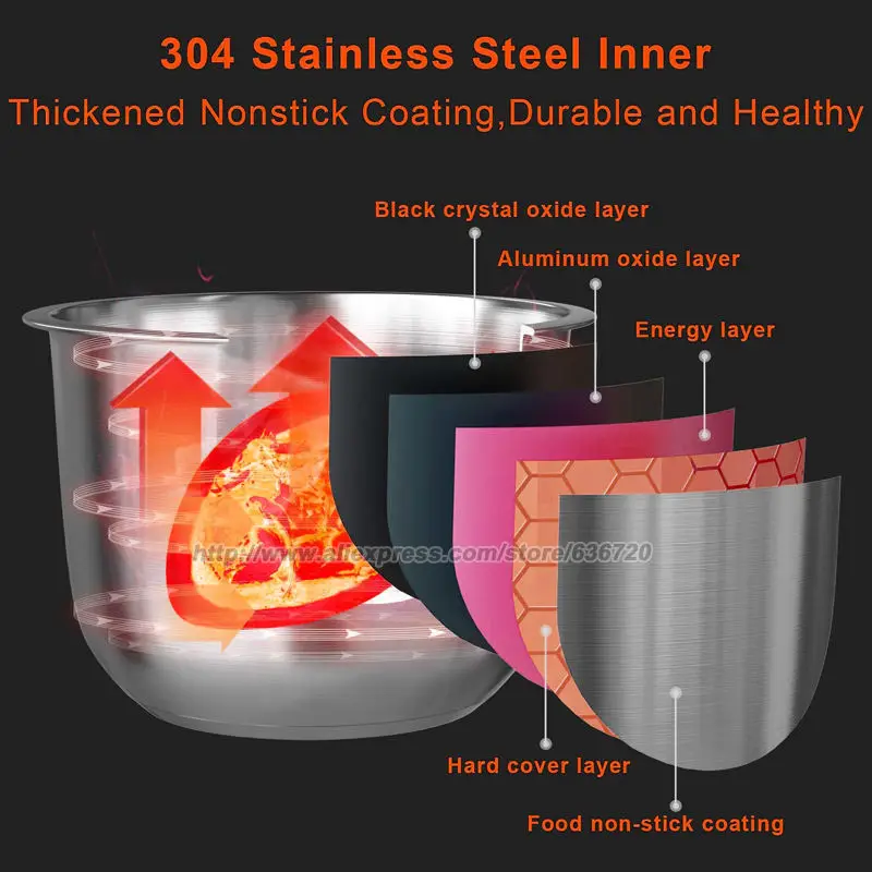 طنجرة ضغط قابلة للبرمجة متعددة الاستخدام 7 في 1، طباخ بطيء، طباخ أرز، قدر بخاري، Sauté، صانع زبادي وتدفئة، 6 كوارت