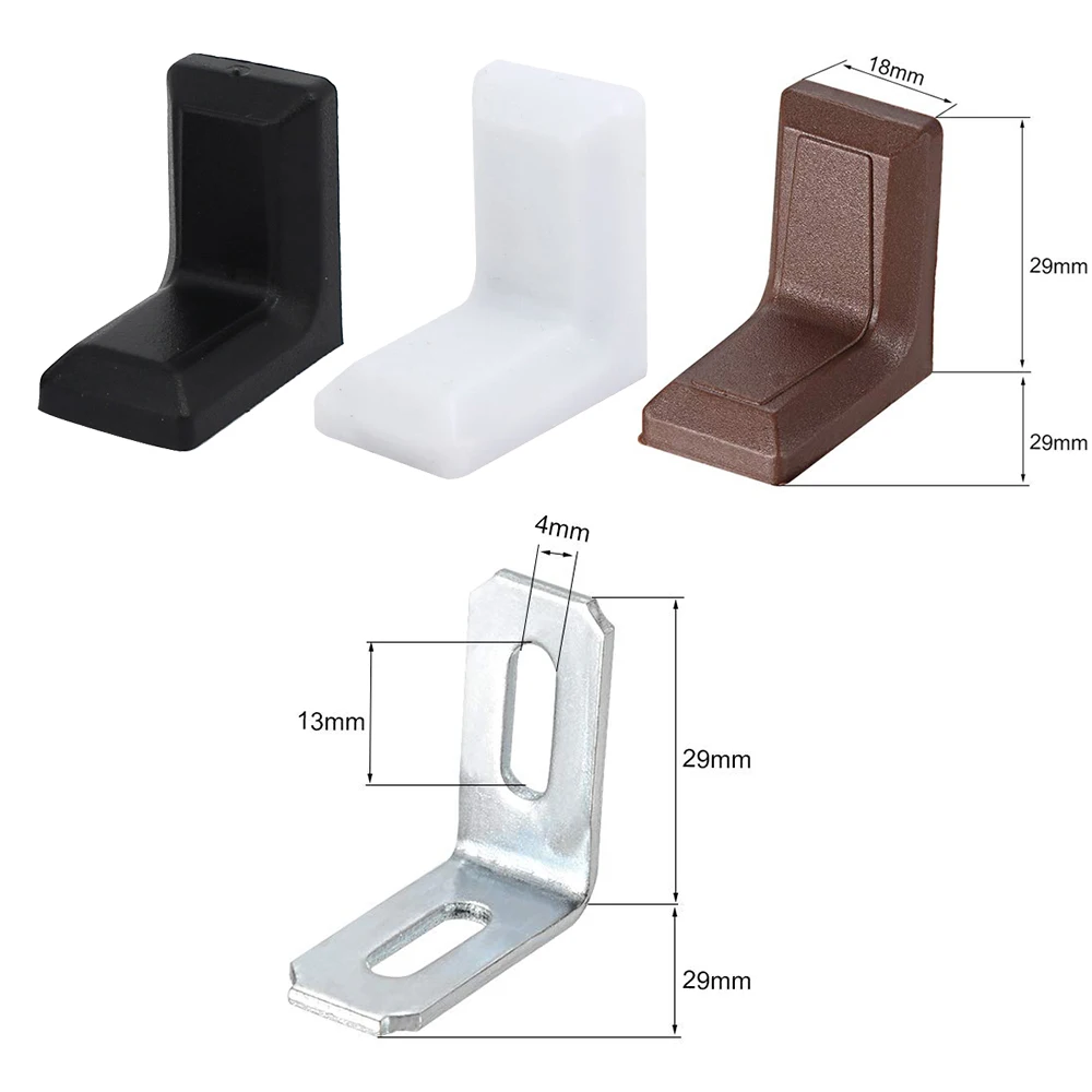 Black and White Brown Furniture Hardware Fittings 29mm x 29mm x 18mm Metal Plastic Two-hole Small Angle Code Triangular Bracket