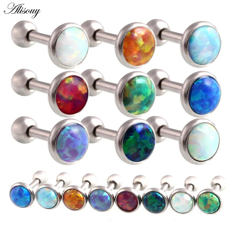 1PC Fashion Opal Ear Cartilage Tragus Piercing Assorted Colors Earring Stud For Sexy Girls Body Jewelry 3mm 4mm 5mm