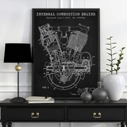 Spacke De Motor Blueprints Print Sears Dreadnought Twin Poster Motorcycle Engine 1914 Patent Canvas Painting Garage Wall Decor
