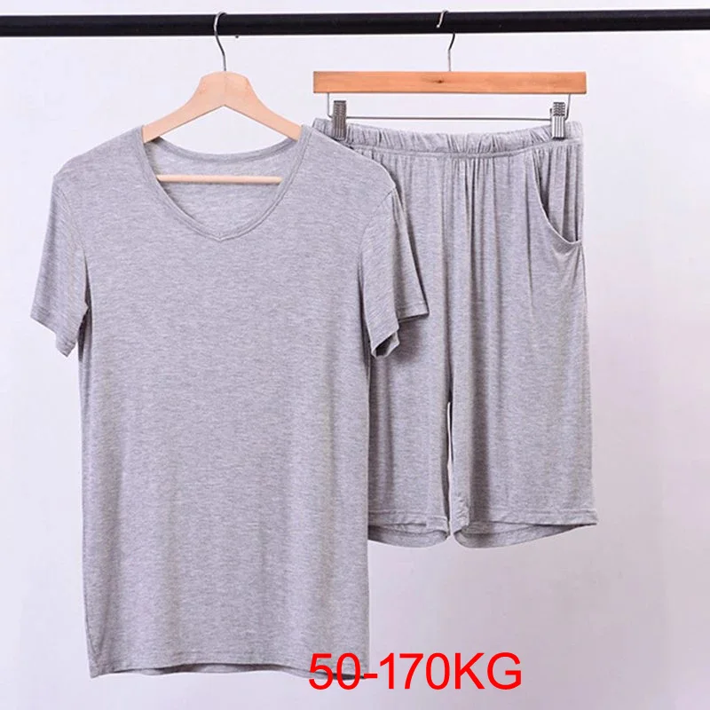 Plus Size 6XL 7XL 8XL 50-170KG Summer Modal Home Wear Set Men Pajamas Sets Soft Casual Sleep Wear Short Sleeve Top and Shorts