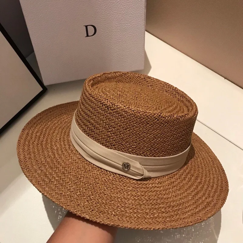 New Handmade Straw Beach Hat For Women Summer Holiday Panama Cap Fashion Concave Flat Sun Protection Visor Hats