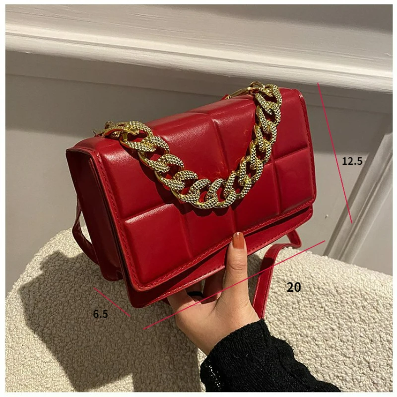 TRAVEASY2024New Crossbody Bag Female Chao Lady Rhombic Chain Pu Bag Fashion Single Shoulder Portable Small Square Bag Women Bag