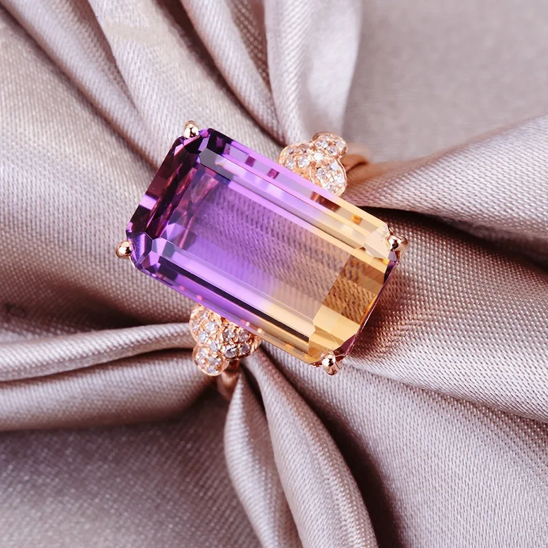 Cellacity luxury  silver ring jewelry with rectangle tourmaline gemstone Engagement Wedding Party Jewelry Anniversary
