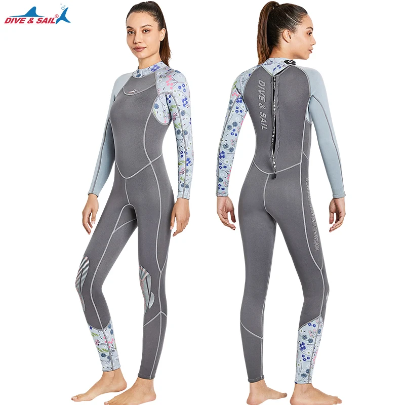 Womens Wetsuit 3mm Neoprene Long Sleeve One Piece Diving Suits with Back Zipper Scuba Suit Thermal Swimsuit Wet Suits for Water