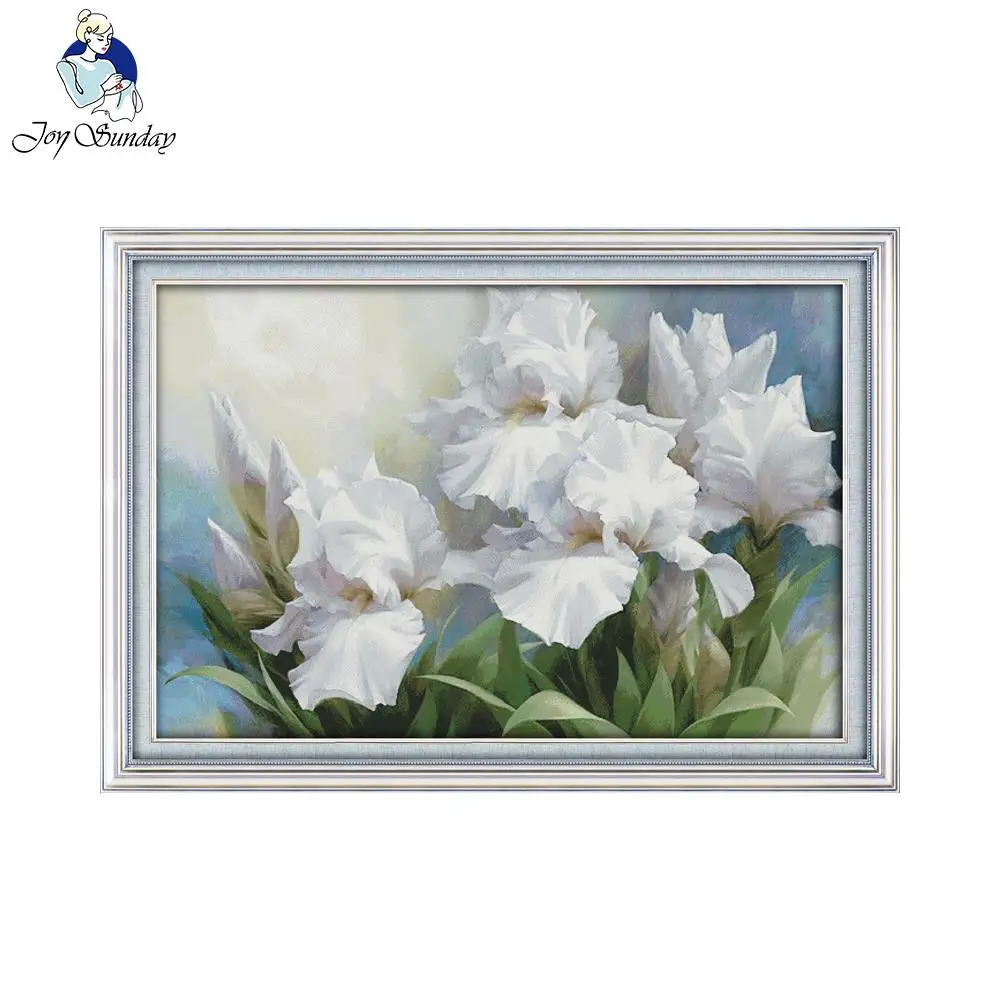 Joy Sunday the Iris Counted DIY Handmade DMC 14ct and 11ct Cross stitch kit and Precise Printed Embroidery set Needlework