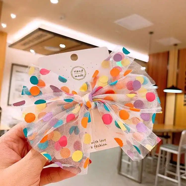 Picture 5: Thumbelina 4.5inch Dot Mesh Princess Hairgrips Multi-layer Hair Bows with Clip Dance Party Bow Hair Clip Girls Hair Accessories