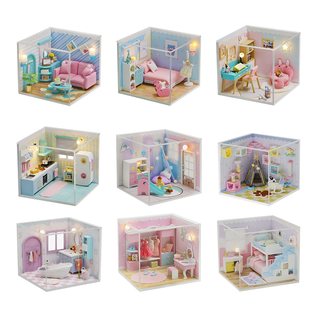 Dollhouse Miniature Play Set, Auto montado, Presente De Natal