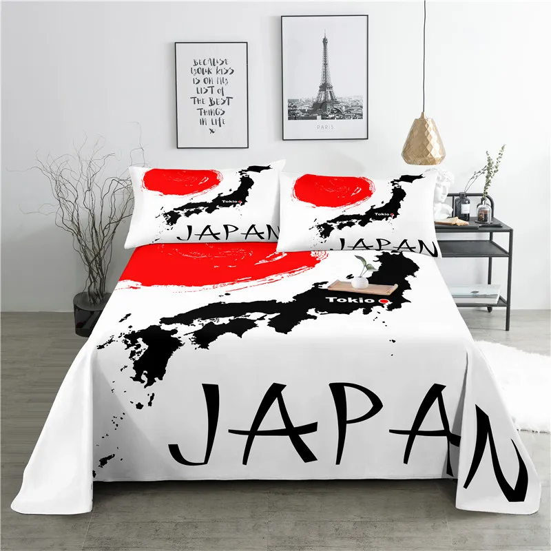 Japan 0.9/1.2/1.5/1.8/2.0m Digital Printing Polyester Bed Flat Sheet With Pillowcase Print Bedding Set