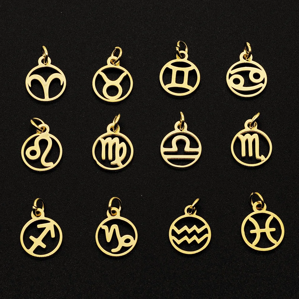 12pcs/set Zodiac Sign Stainless Steel Horoscope DIY Jewelry Charms Connector Wholesale Earring Making Pendant Factory Price