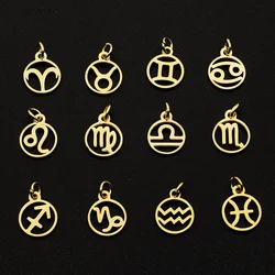 12pcs/set Zodiac Sign Stainless Steel Horoscope DIY Jewelry Charms Connector Wholesale Earring Making Pendant Factory Price