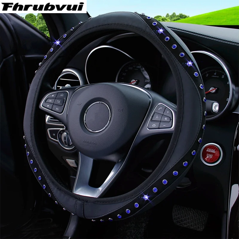 

37-38cm New Universal Car Steering Wheel Cover Rhinestones Crystal Diamond Decor Steering Wheel Case Protector Interior Steering