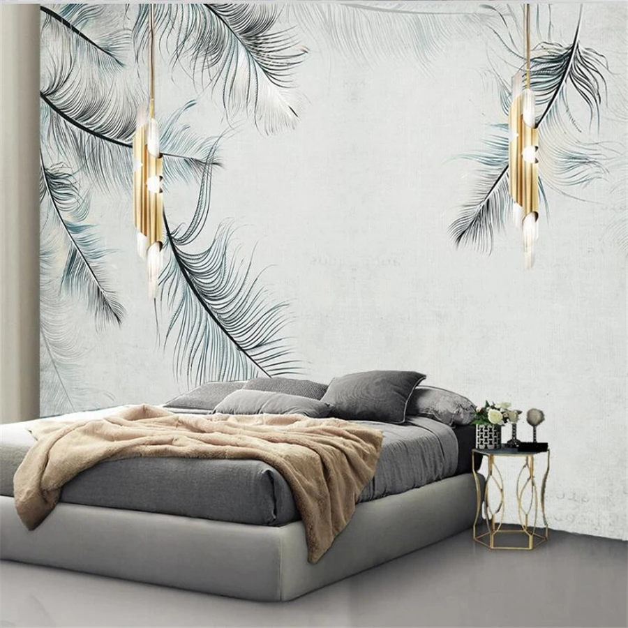 Custom wallpaper 3d photo mural papel de parede Nordic style wall simple and elegant mural blues feather living room wallpapers