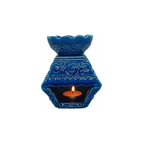 Expert Dark Blue Ivy Patterned Ceramic Tile Candle Holder censer