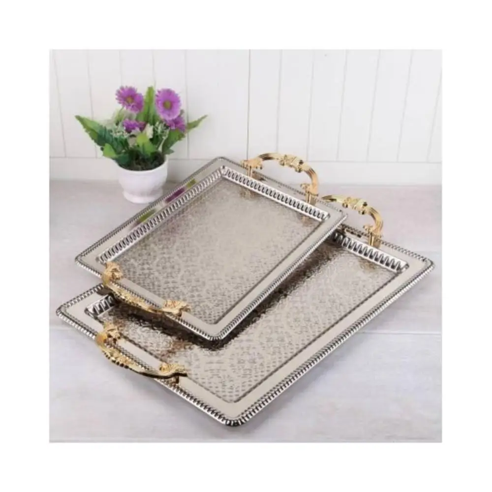 

2 Rectangular Anti-Tarnish Tray Silver Color Embossed Decor For Engagement and Other Special Occasions Free Fast Shipping