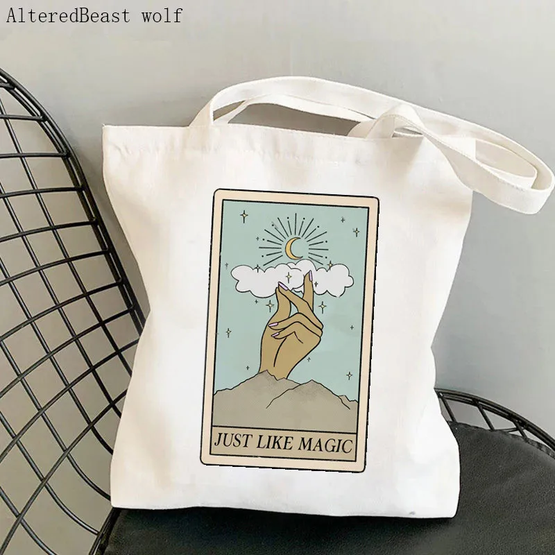 Women Shopper bag Give Me Strength Tarot Kawaii Bag Harajuku Shopping Canvas Shopper Bag girl handbag Tote Shoulder Lady Bag