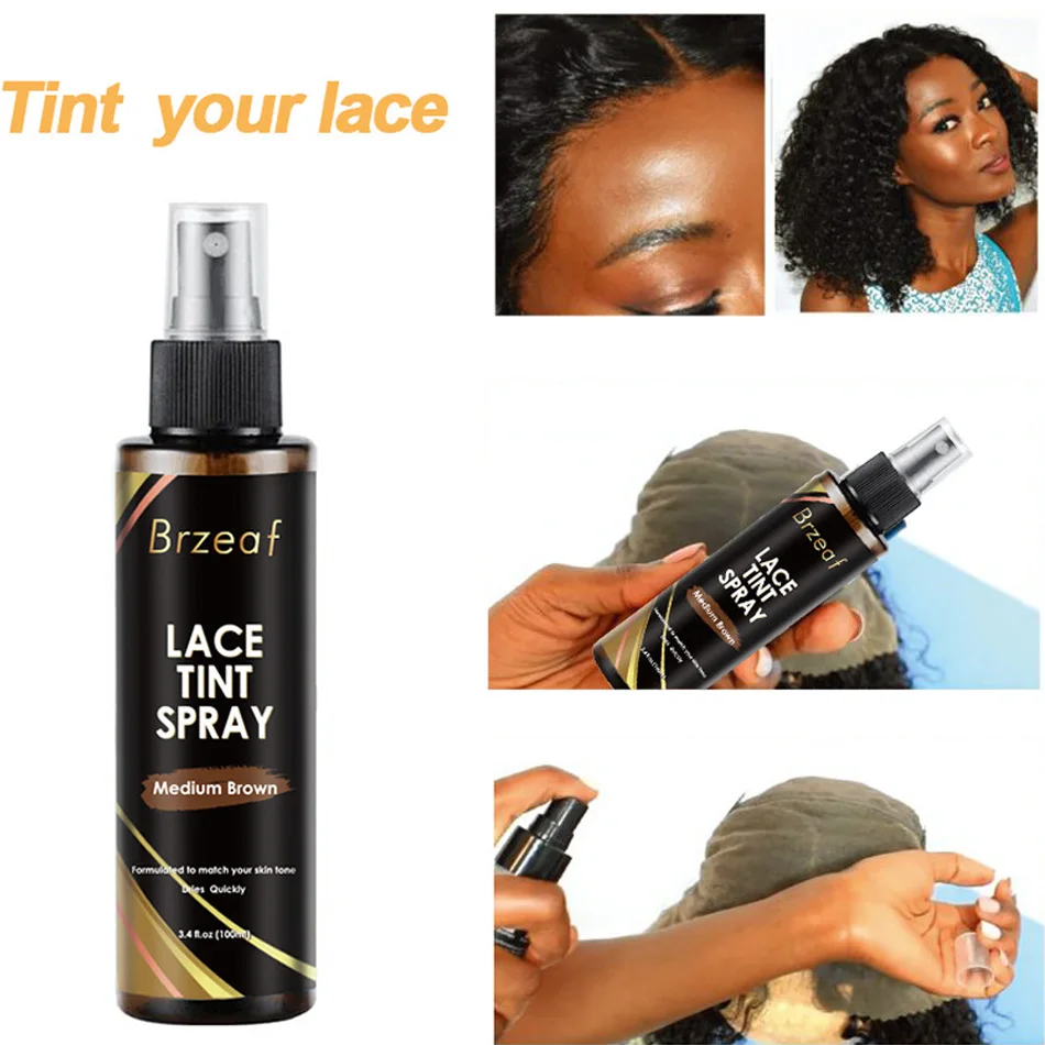 private lable lace tint spray for Closures wigs Brown/red brown lace Frontal Wig spary For Different Skin make lace Wigs natural