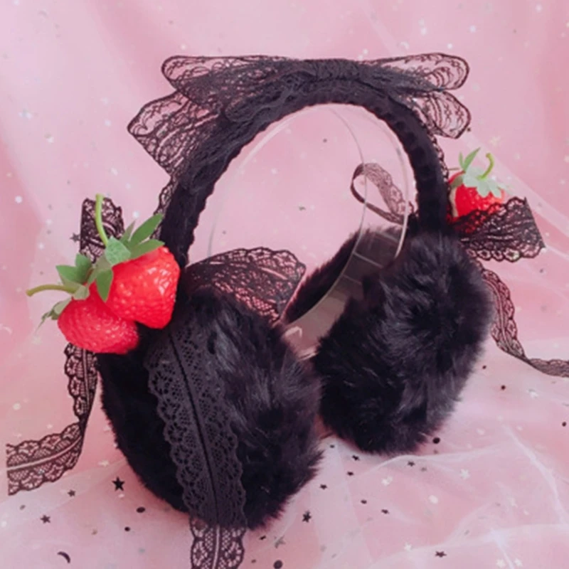 Lolita earmuffs rendas princesa orelha muff earmuff orelha mais quente para mulheres meninas inverno falso pele presentes de natal para a filha