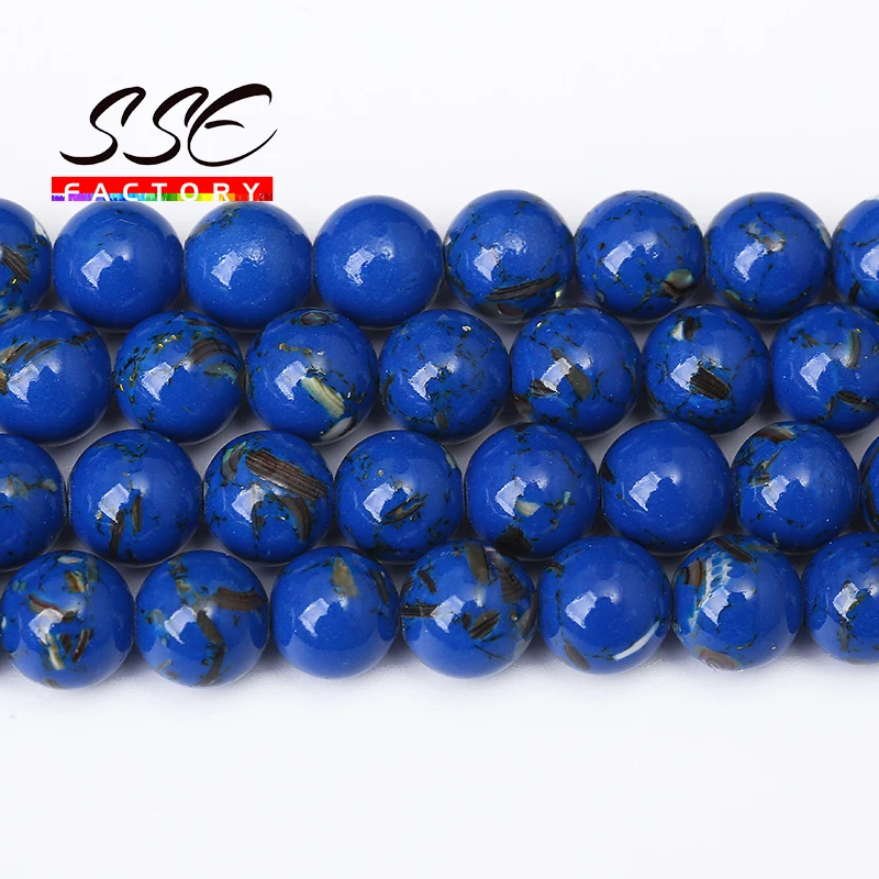 

Natural Blue Shell Howlite Stone Round Beads for Jewelry Making 4-12mm Turquoises Spacer Beads DIY Bracelets Necklace 15" Strand