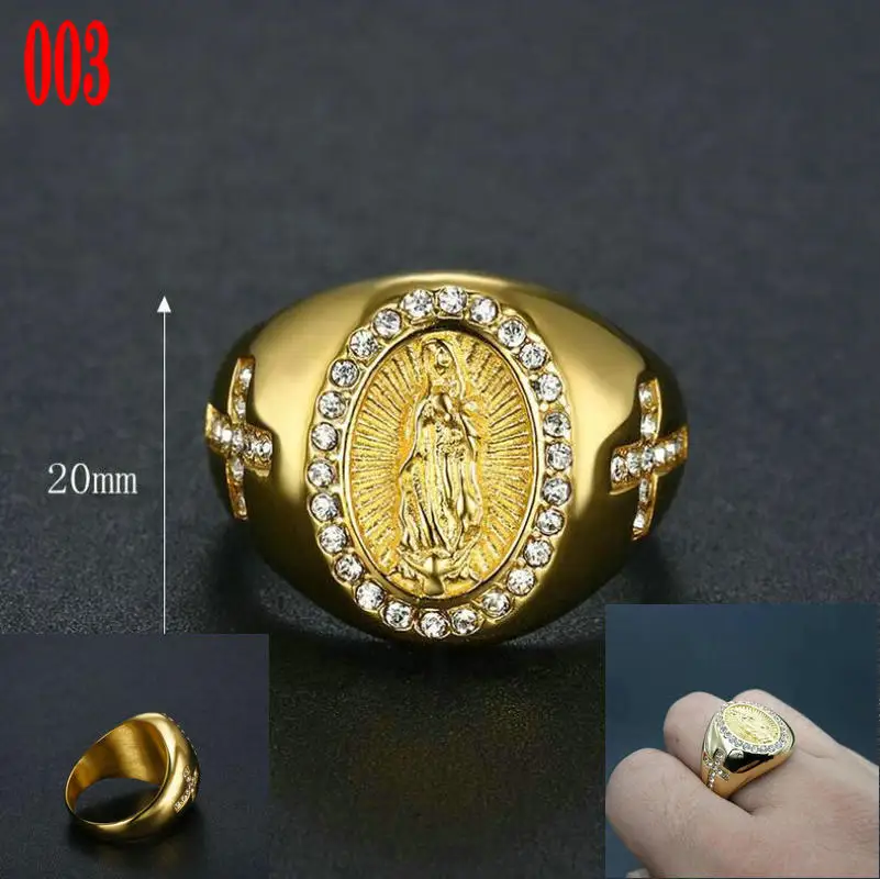 Stainless Steel Christian / Catholic Ring     Stainless Steel Jesus Cross Ring     Men's Catholic Virgin Mary Ring