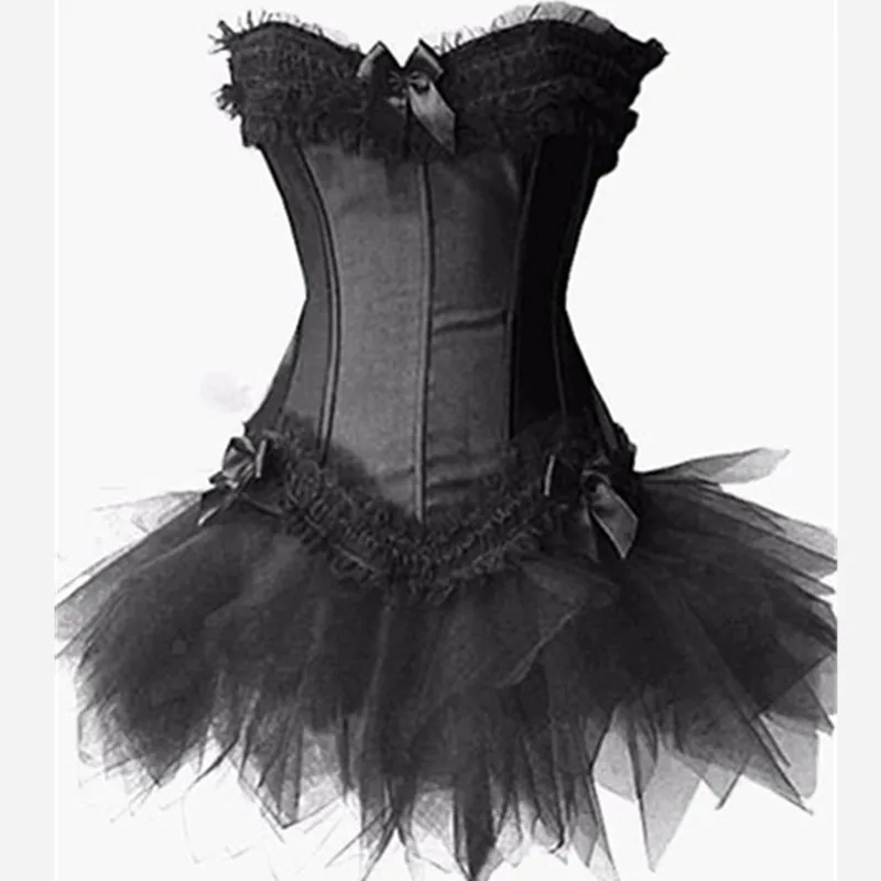 Cheap Women Sexy Burlesque Overbust Corset With Mini TuTu Skirt Fancy Dresses Vintage Burlesque Costume Sexy Gothic Corset Dress